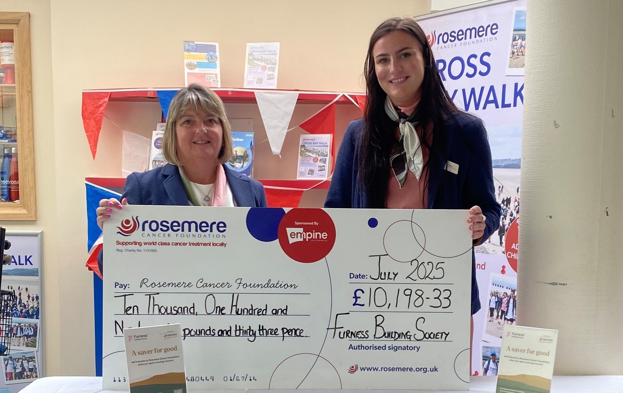 Rosemere Cancer Foundation receiving donation cheque from Furness Building Society